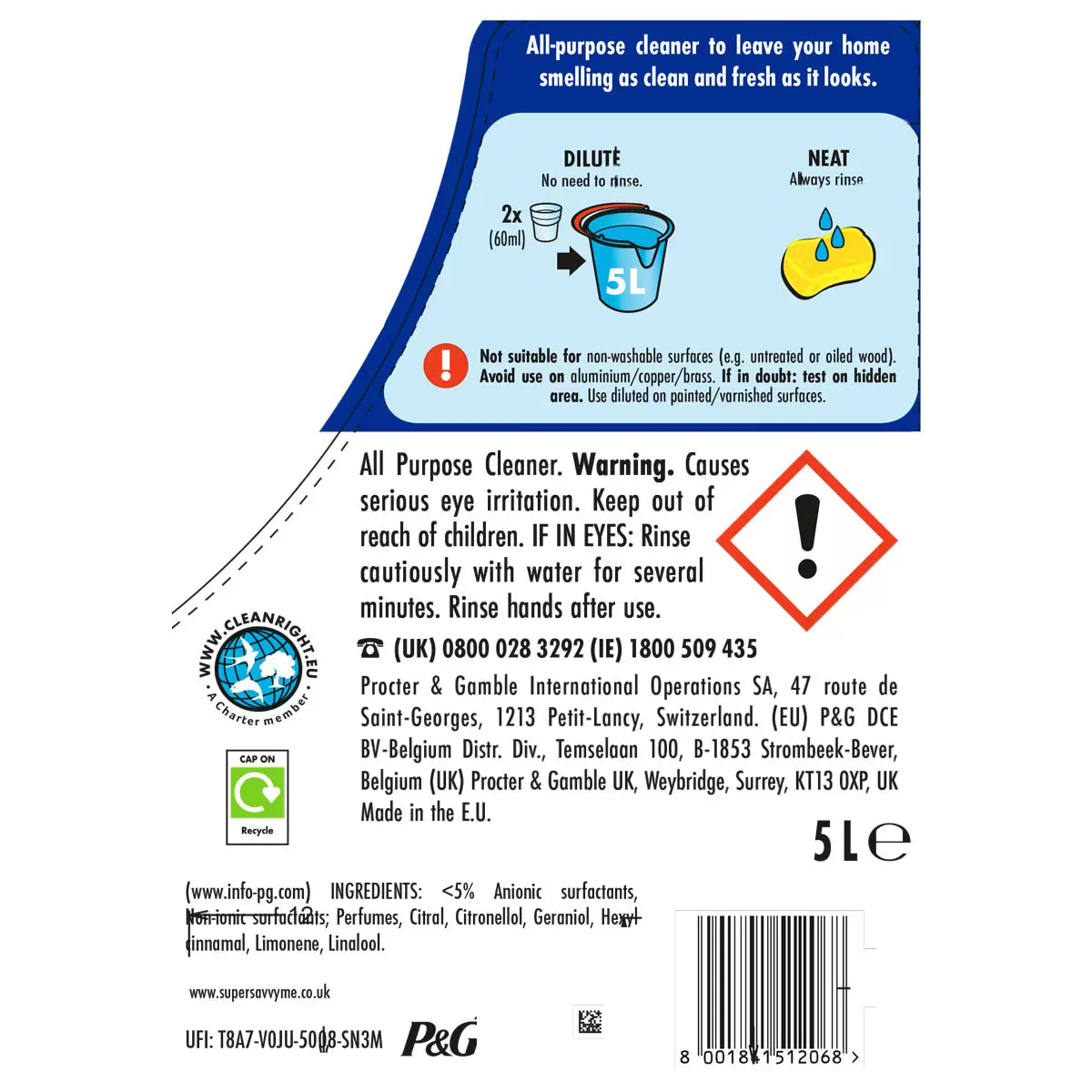 Flash Professional Giga Pack All Purpose Liquid Cleaner Crisp Lemons 5 Litre