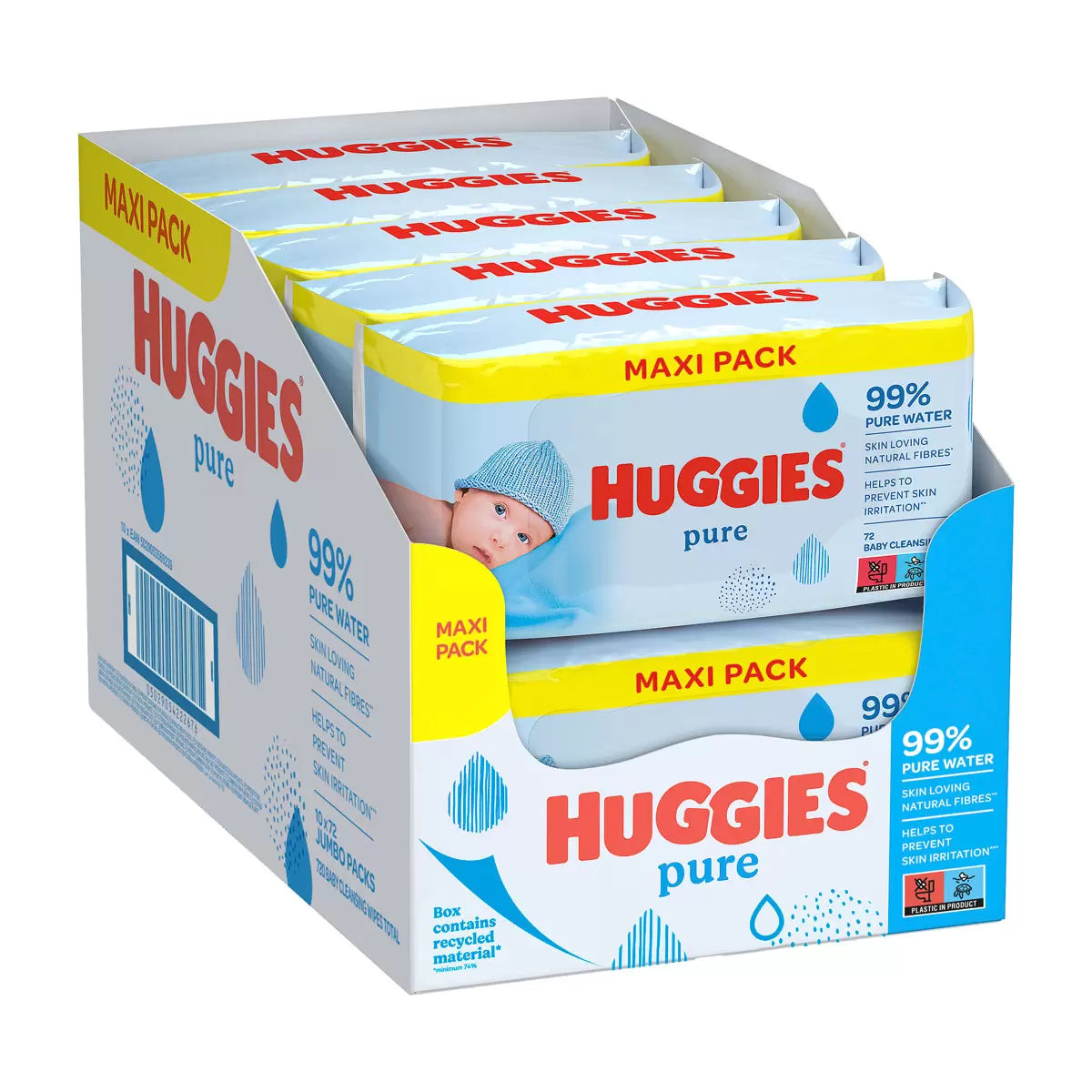 Huggies Pure Baby Wipes, 12x 60 Wipes