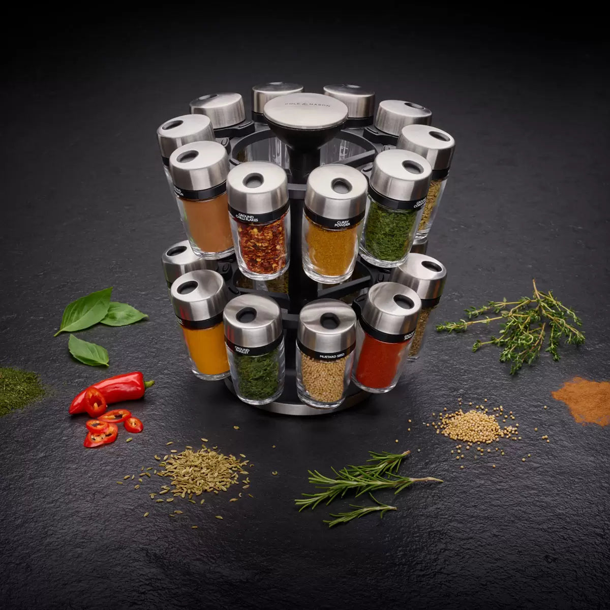Cole & Mason 20 Jar Filled Spice Rack Carousel
