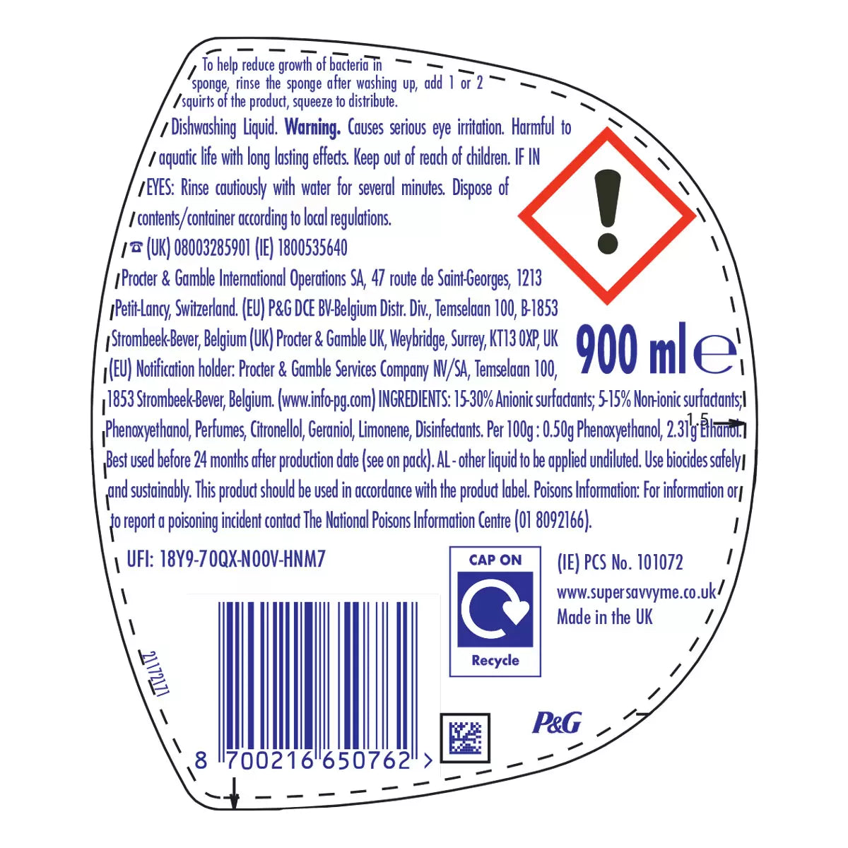 Fairy Anti-Bacterial Liquid, 6 x 900ml