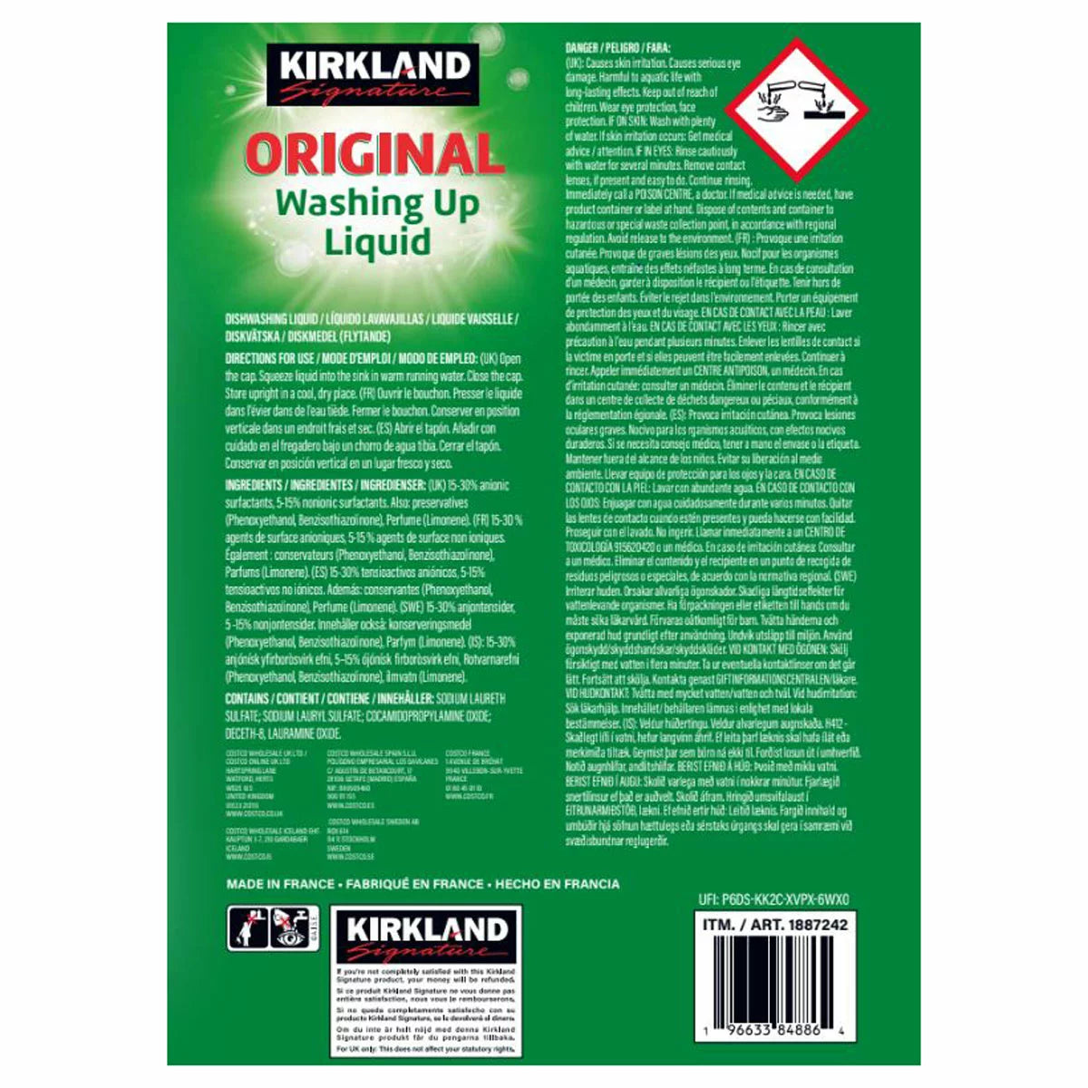 Kirkland Signature Washing Up Liquid, 6 x 1L