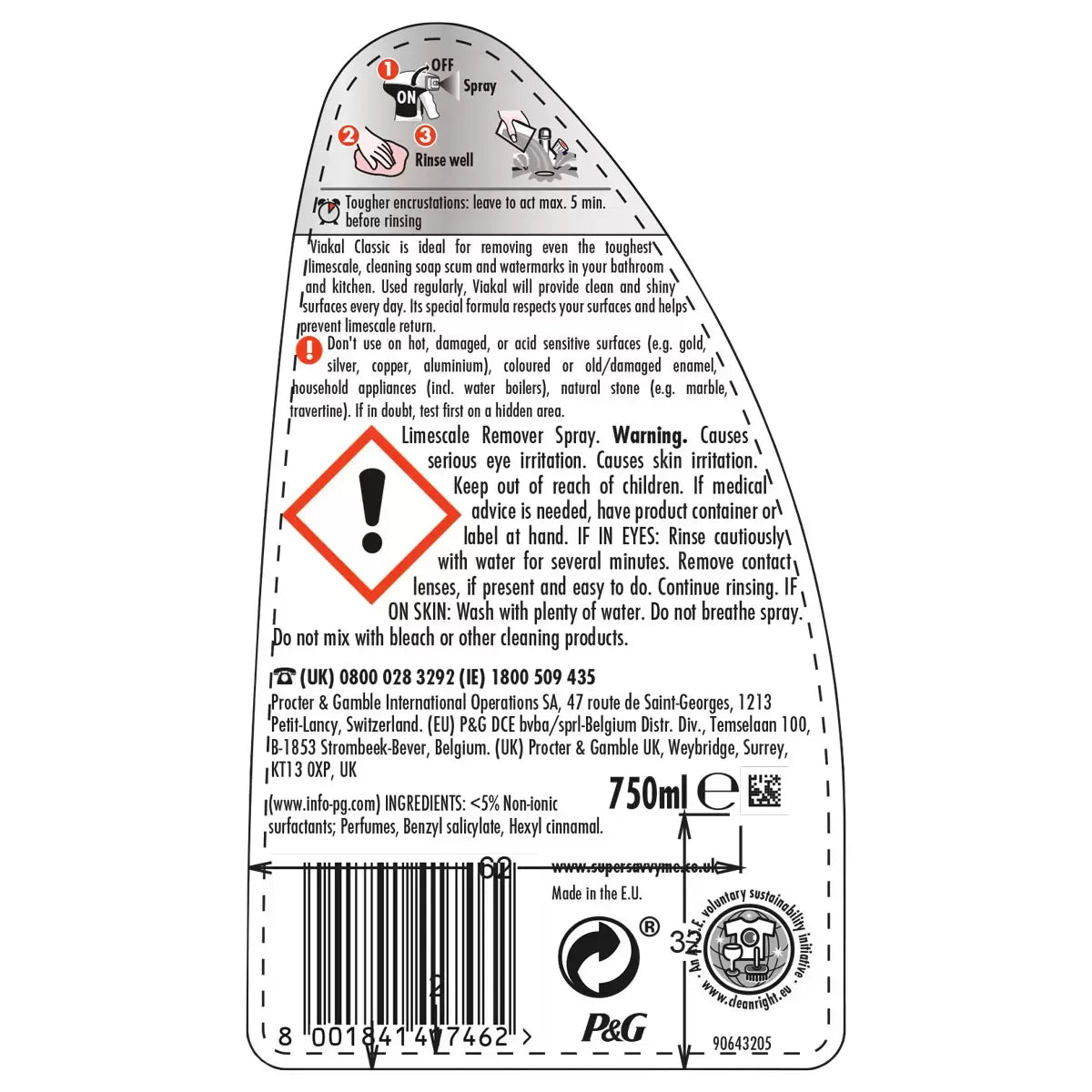 Viakal Limescale Removal Spray, 3 x 750ml