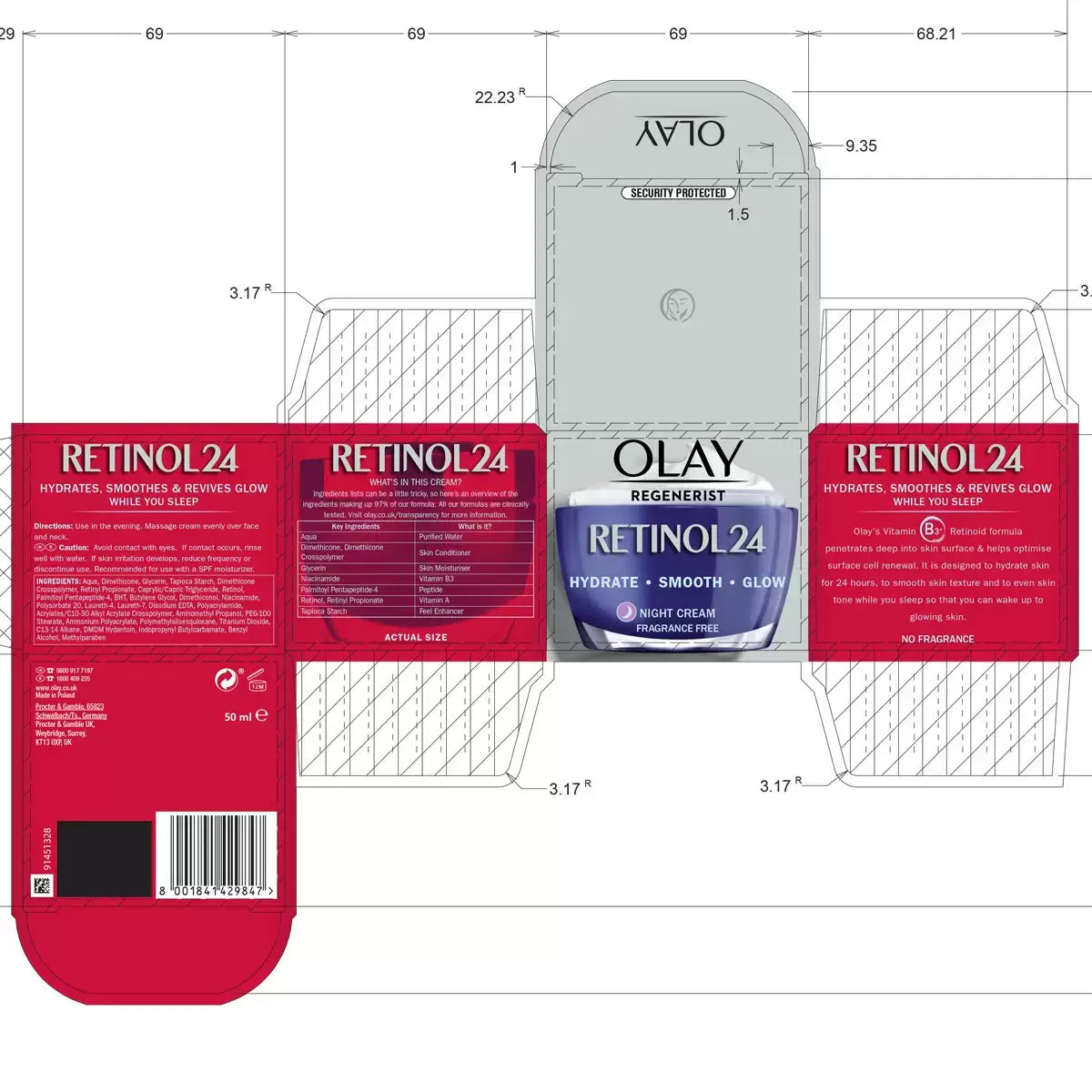 Olay Regenerist Retinol 24 Night Moisturiser Cream, 2 x 50ml