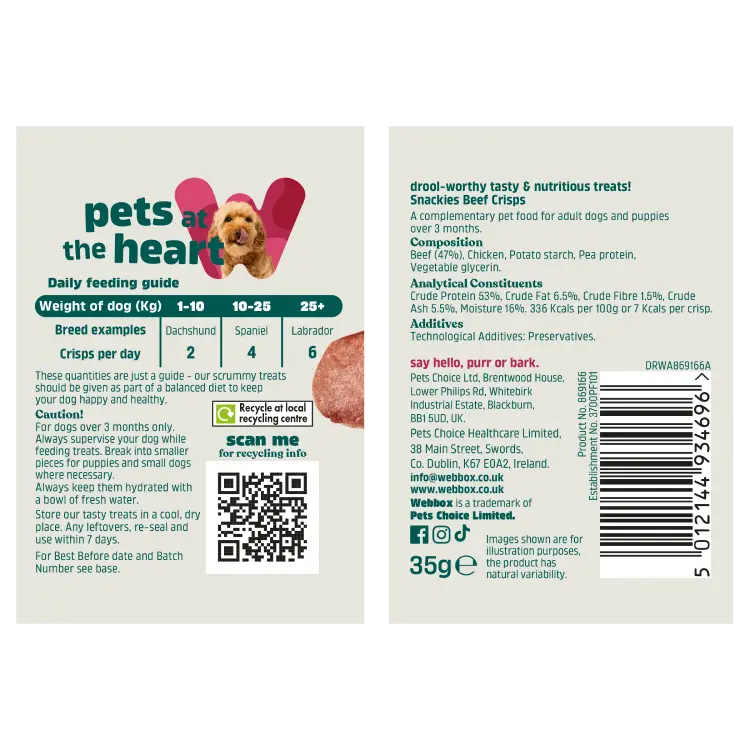 Webbox Snackies Beef Crisps Adult Dog Treats 35g