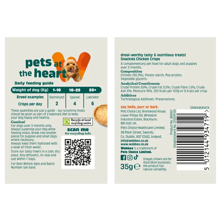 Webbox Snackies Chicken Crisps Adult Dog Treats 35g