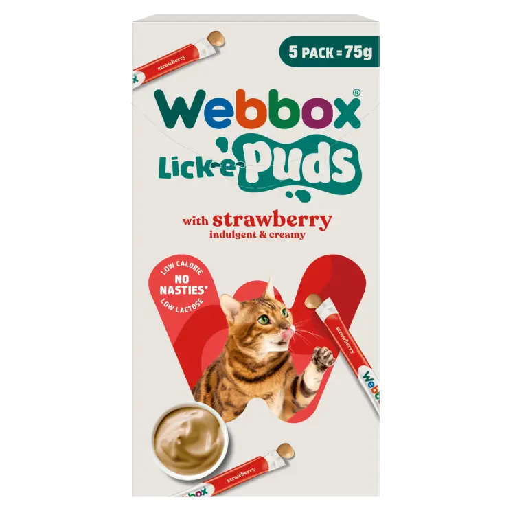 Webbox Lick-e-Puds with Strawberry, Vanilla 10x 30g, Naturals Fish & Meat in Jelly wet 8x100g, Stars Chicken Dry Cat Treats 900g