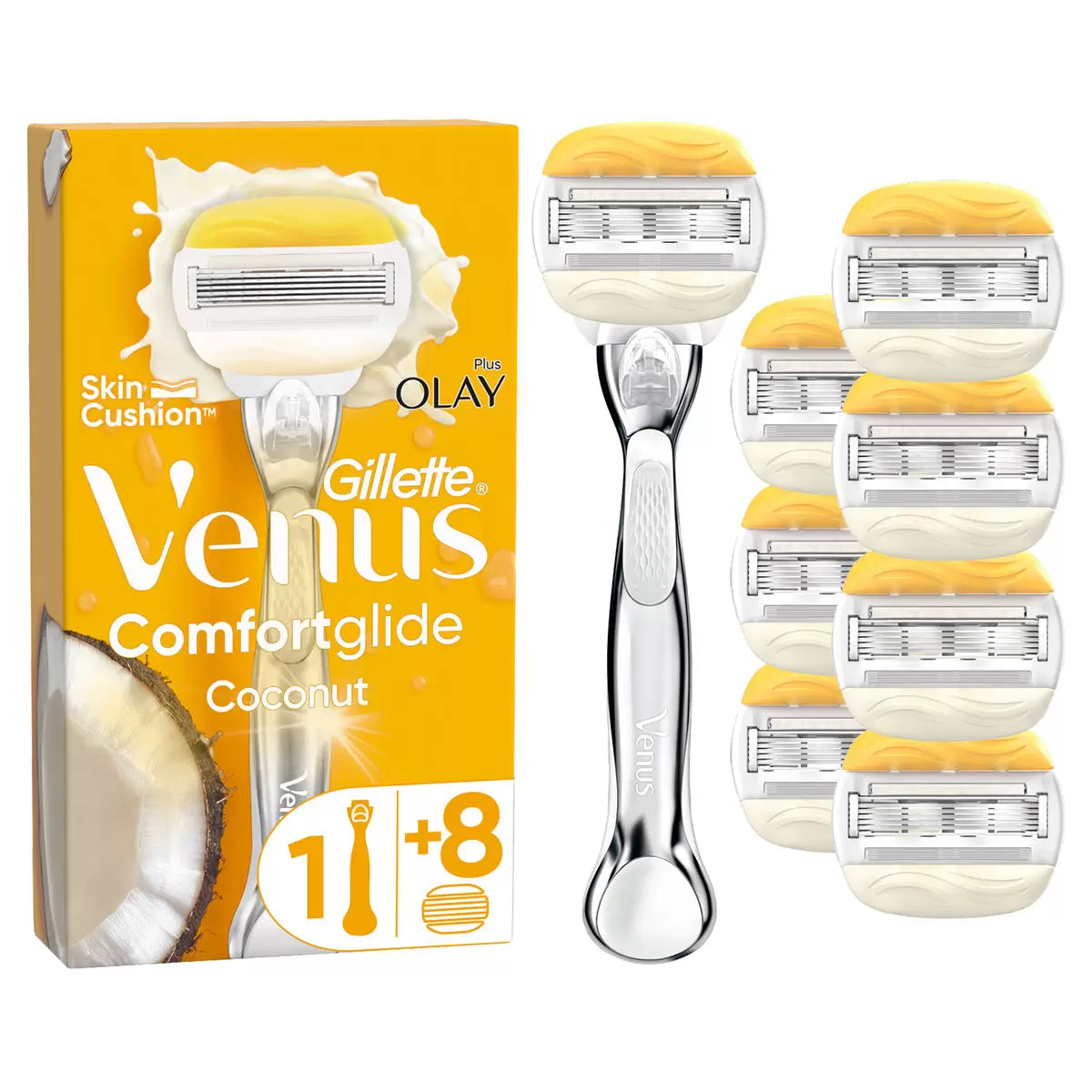 Gillette Venus Comfortglide with Olay, Platinum Metal Handle & 8 Blades