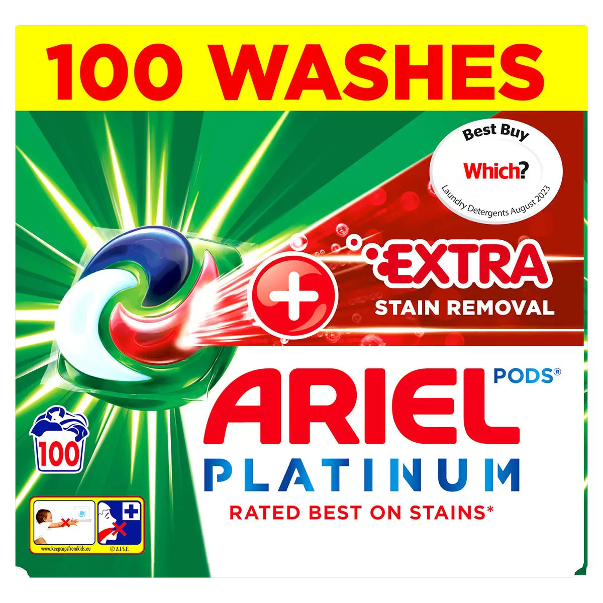 Ariel Platinum Plus Extra Stain Removal Pods, 100 Pods