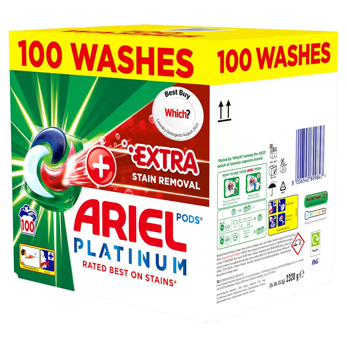 Ariel Platinum Plus Extra Stain Removal Pods, 100 Pods
