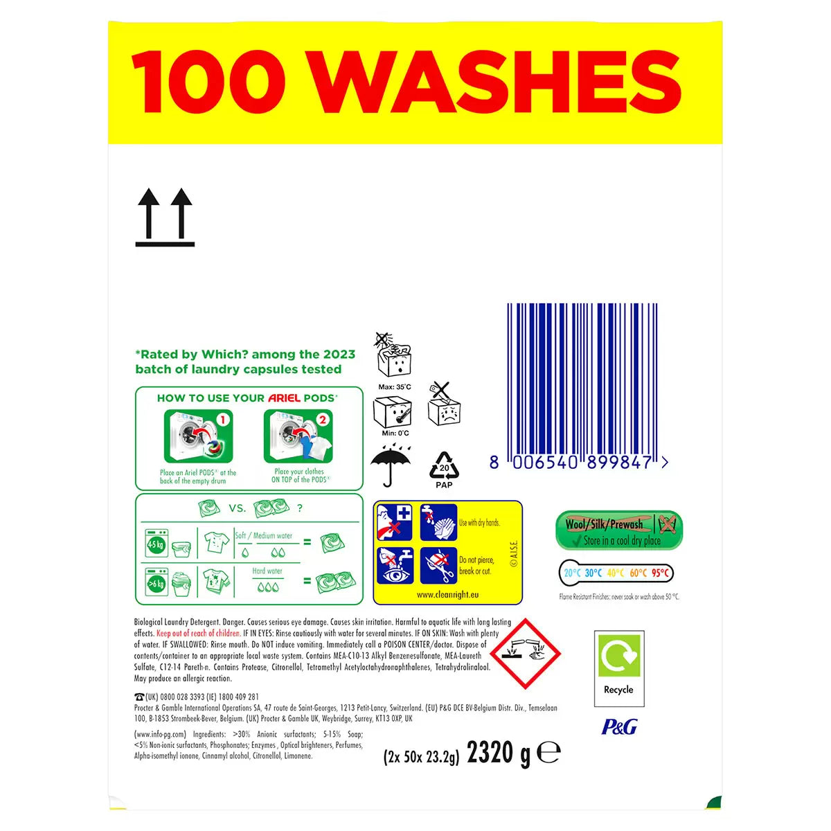 Ariel Platinum Plus Extra Stain Removal Pods, 100 Pods