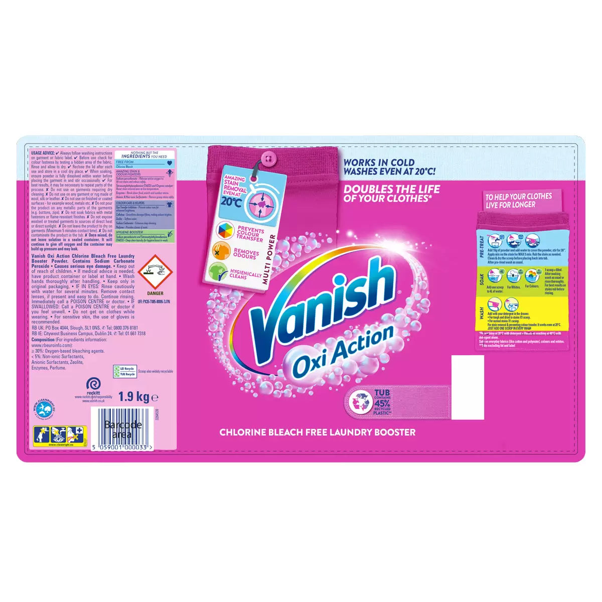 Vanish Gold Oxi Action Powder Fabric Stain Remover, 1.9kg