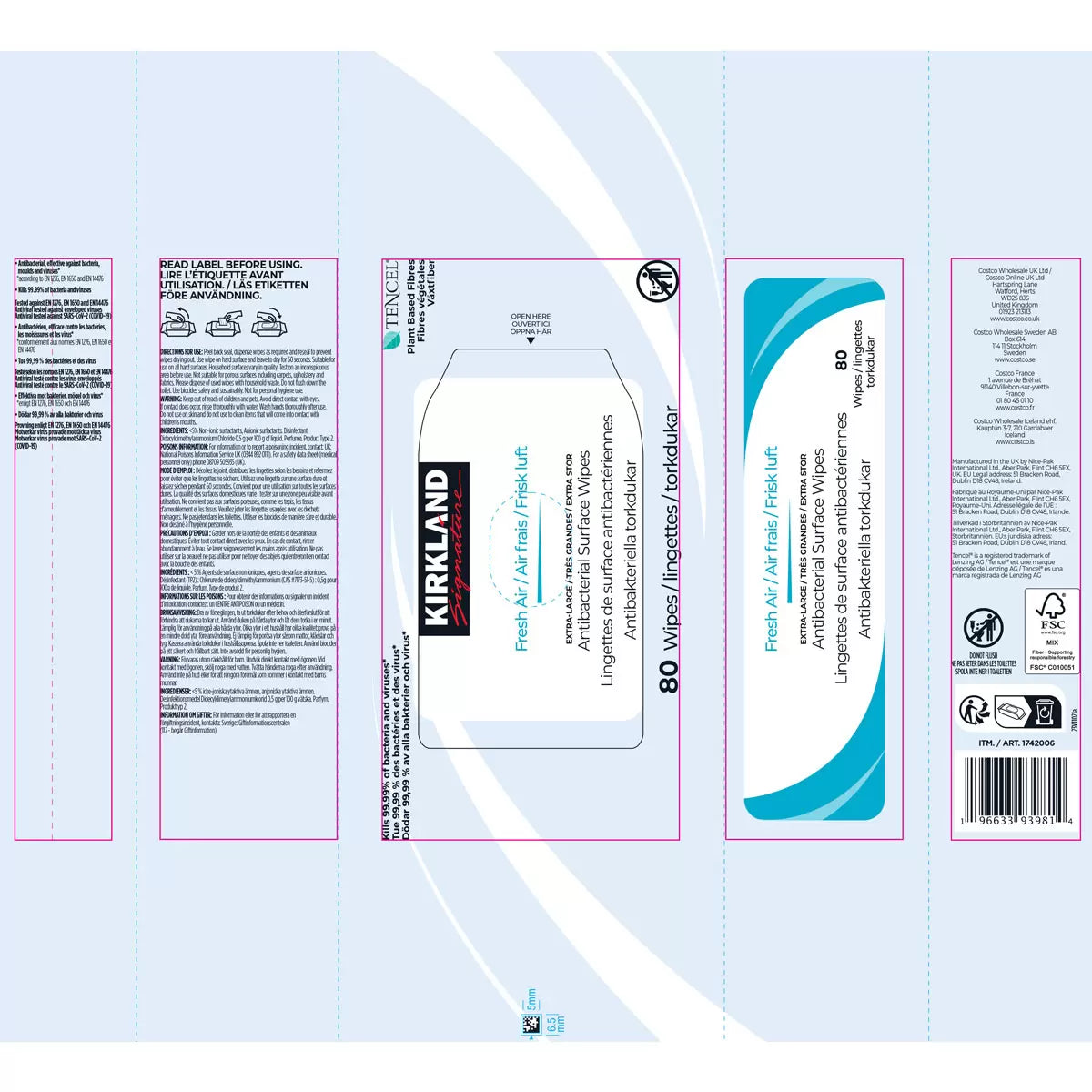 Kirkland Signature Antibacterial Surface Wipes, 4 x 80 Wipes (320 Sheets)