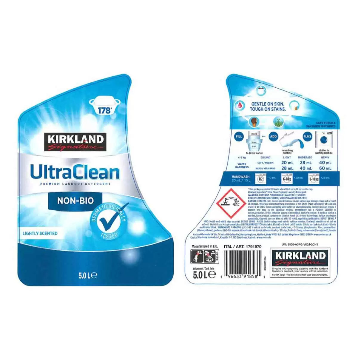 Kirkland Signature Ultra Clean Bio & Non Bio Laundry Liquid, 5L (178 Wash)