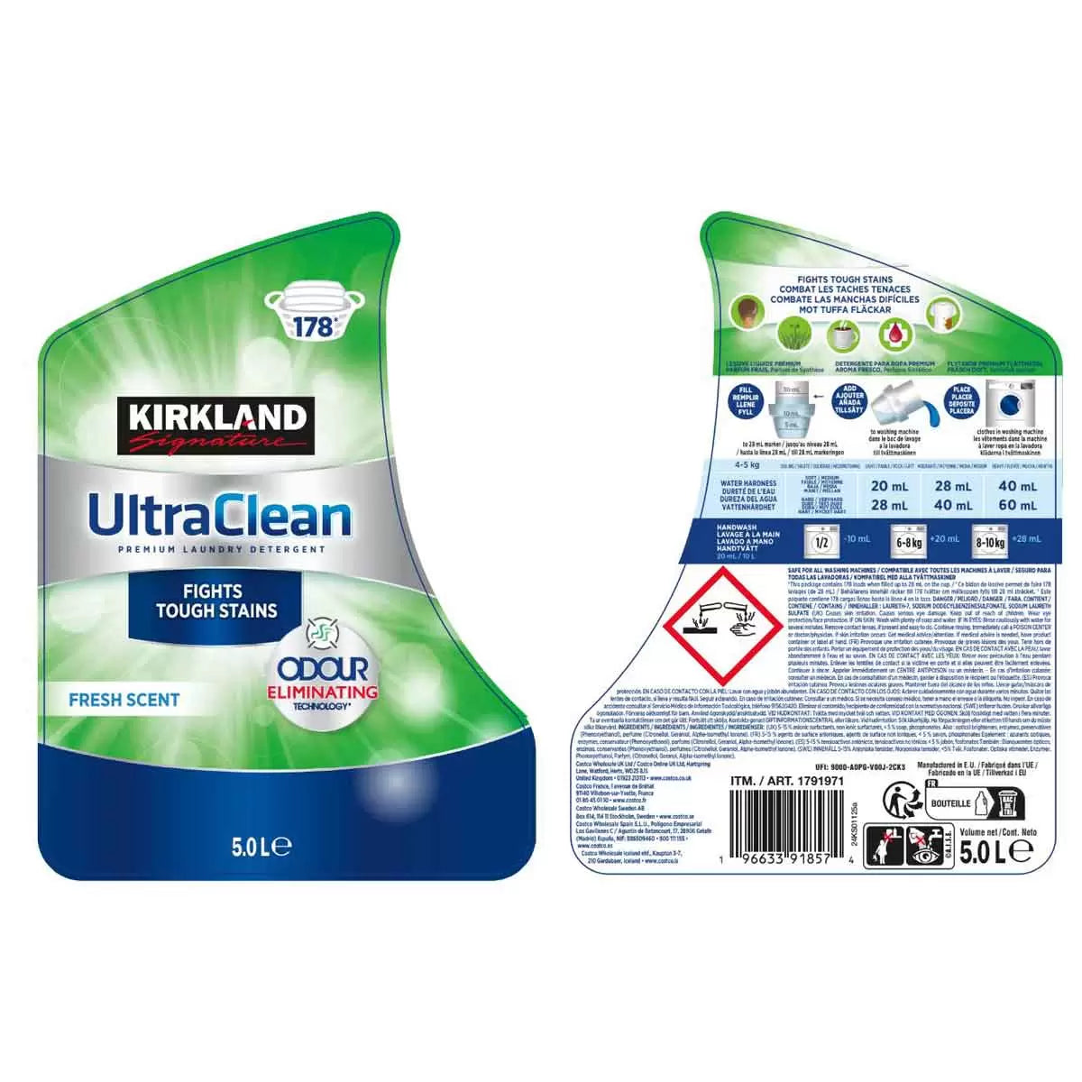 Kirkland Signature Ultra Clean Bio & Non Bio Laundry Liquid, 5L (178 Wash)