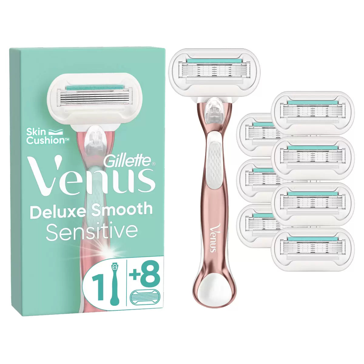 Gillette Venus Deluxe Smooth Sensitive Razor, Metal Handle & 8 Blades
