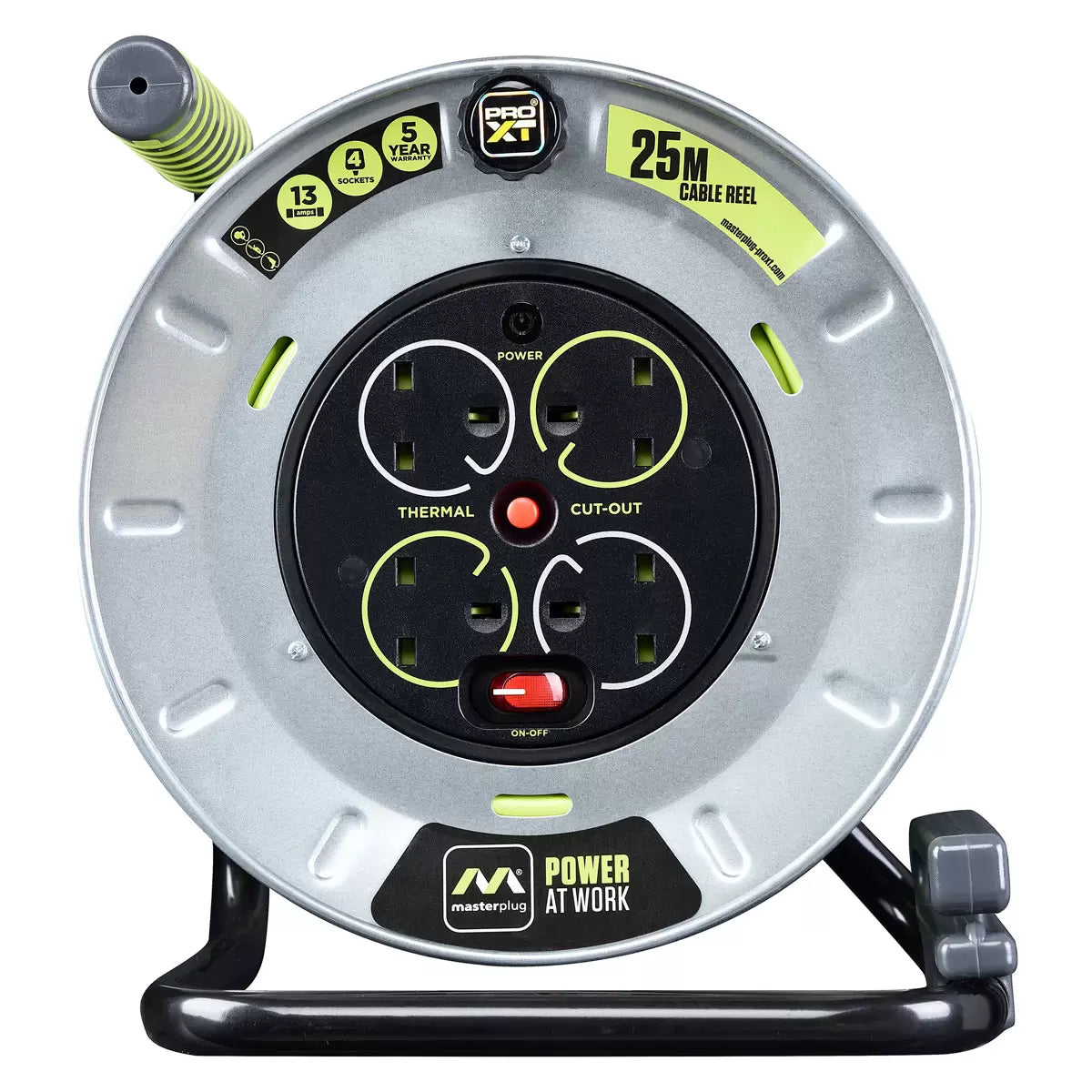 Masterplug 25M Metal Cable Reel with 4 Sockets