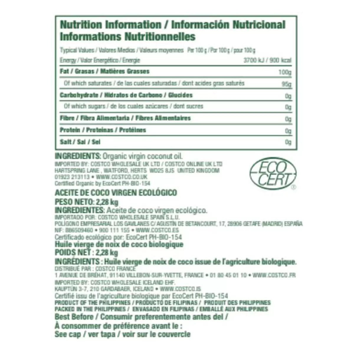 Kirkland Signature Organic Coconut Oil, 2.28kg