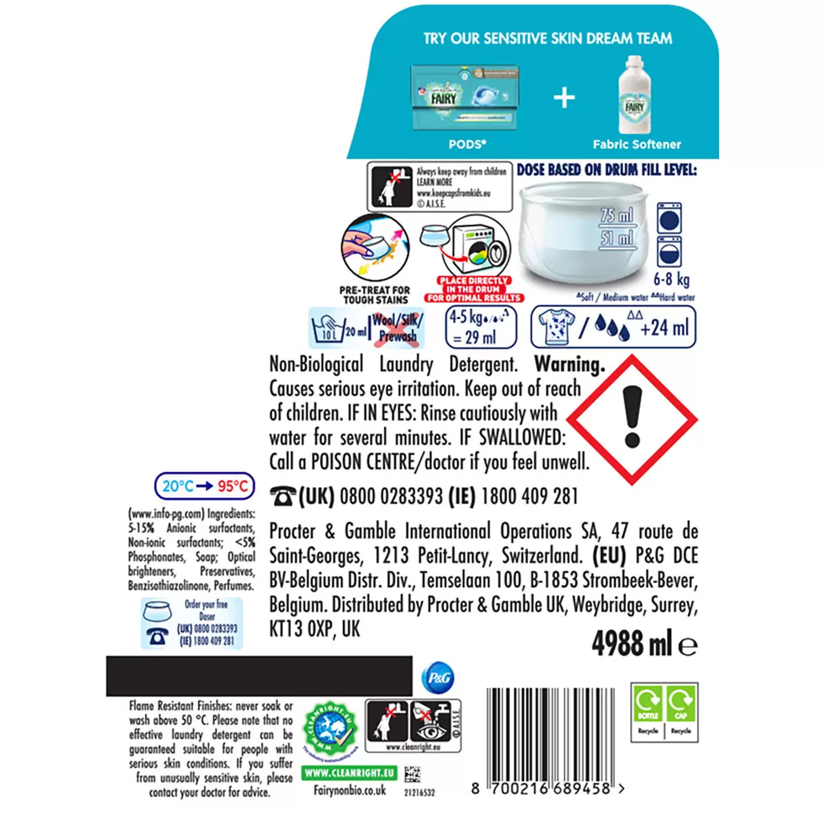 Fairy Non Bio Laundry Liquid, 172 Wash, 4.988L