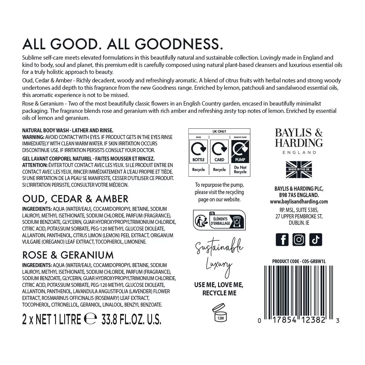 Baylis & Harding, Goodness Bodywash, 2 x 1L