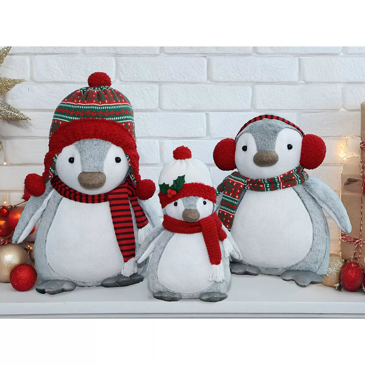 Plush Holiday Christmas Decorations Penguins - Set of 3