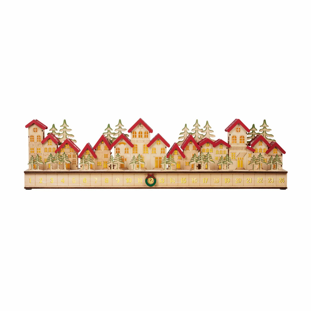 Wooden House Advent Calendar with 28 LED Lights
