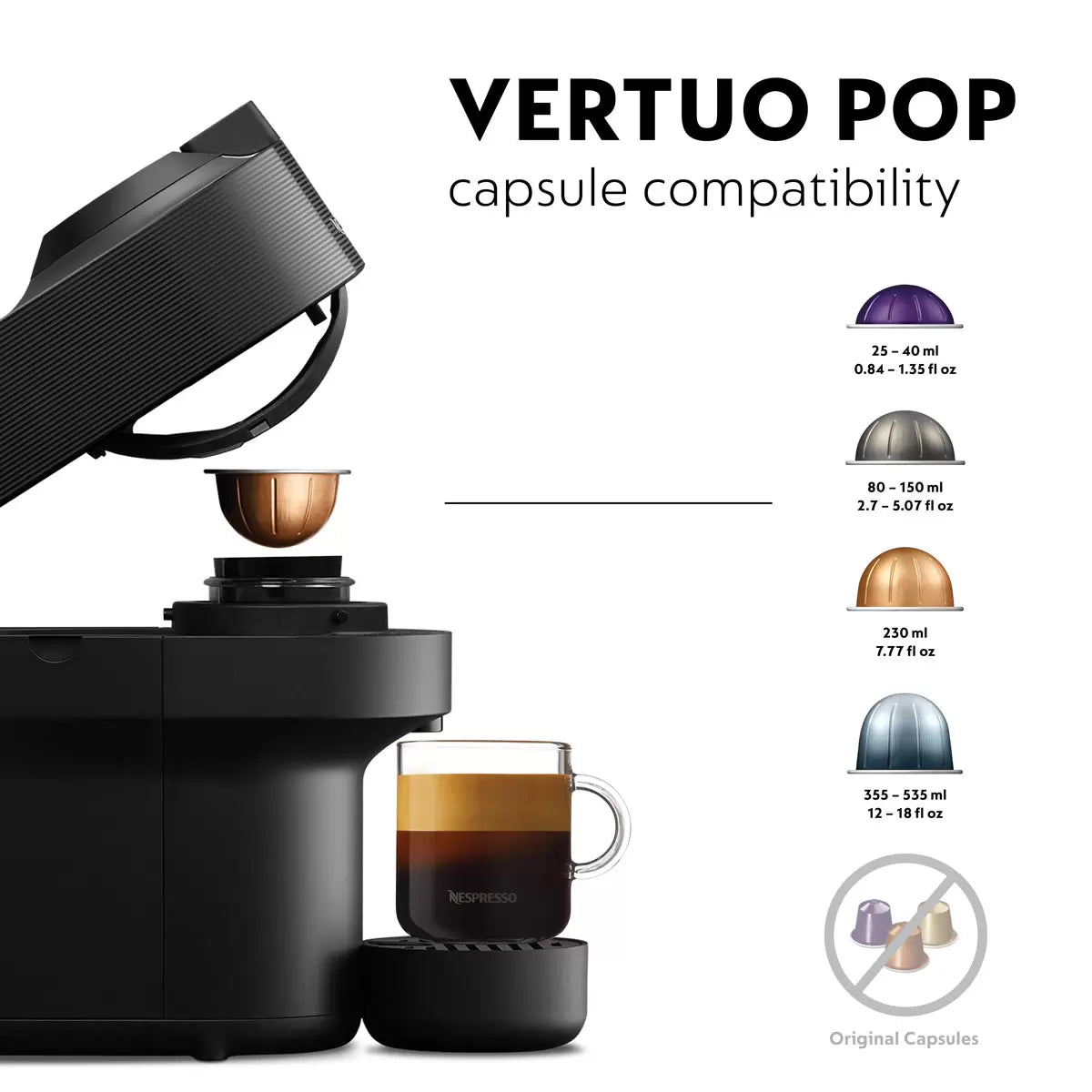 Nespresso by De'Longhi Vertuo Pop Capsule Coffee Machine, ENV90.B