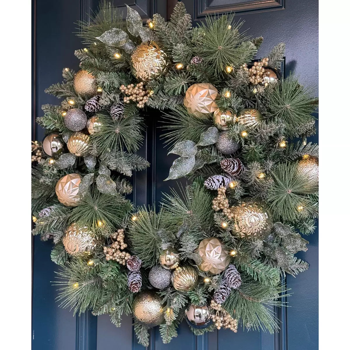 PRELIT 30 inch (76cm) Christmas Decorated Wreath with 50 LED Lights