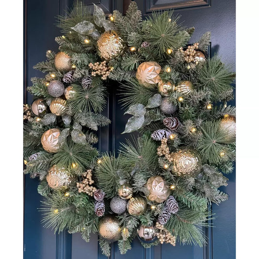 PRELIT 30 inch (76cm) Christmas Decorated Wreath with 50 LED Lights
