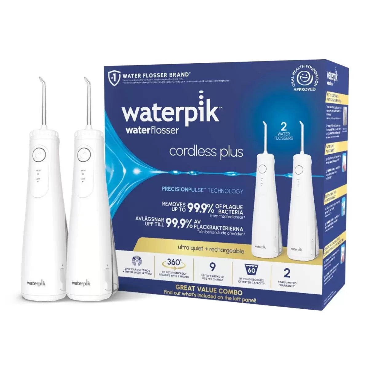 Waterpik WF-26UK010 Cordless Plus Water Flosser Combo Pack in white