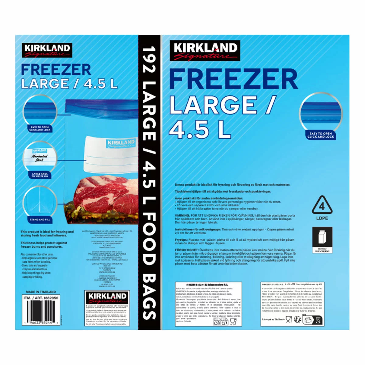 Kirkland Signature Freezer Large Bags 4.5L, 192 Count
