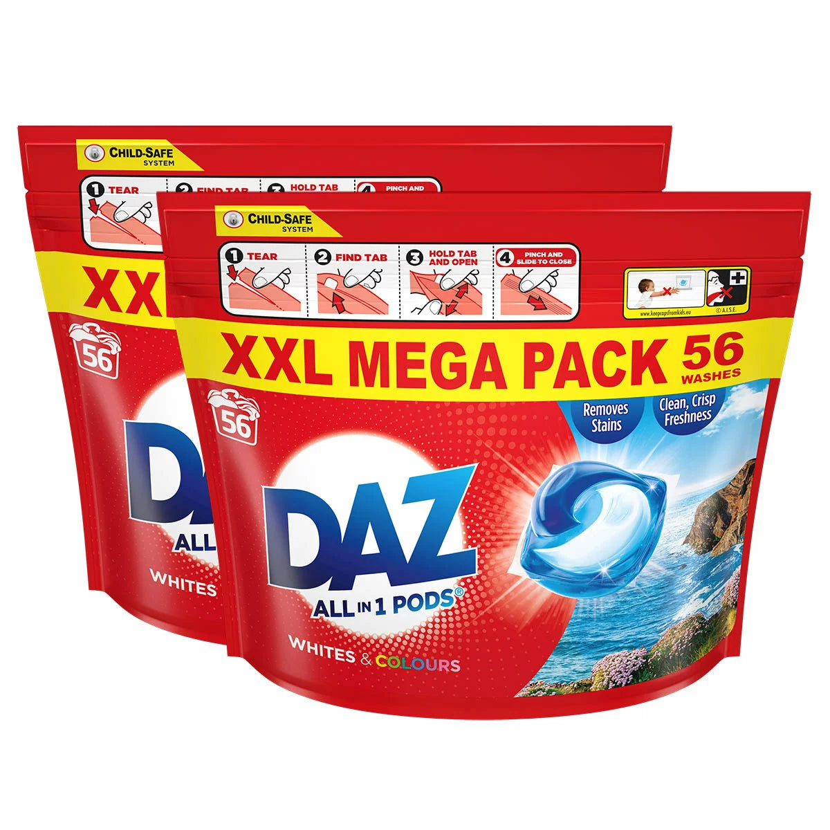 Daz Laundry Liquid Pods & Capsules, 2 x 56 Wash (112 WASH)