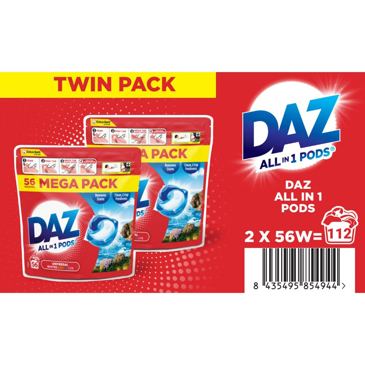Daz Laundry Liquid Pods & Capsules, 2 x 56 Wash (112 WASH)