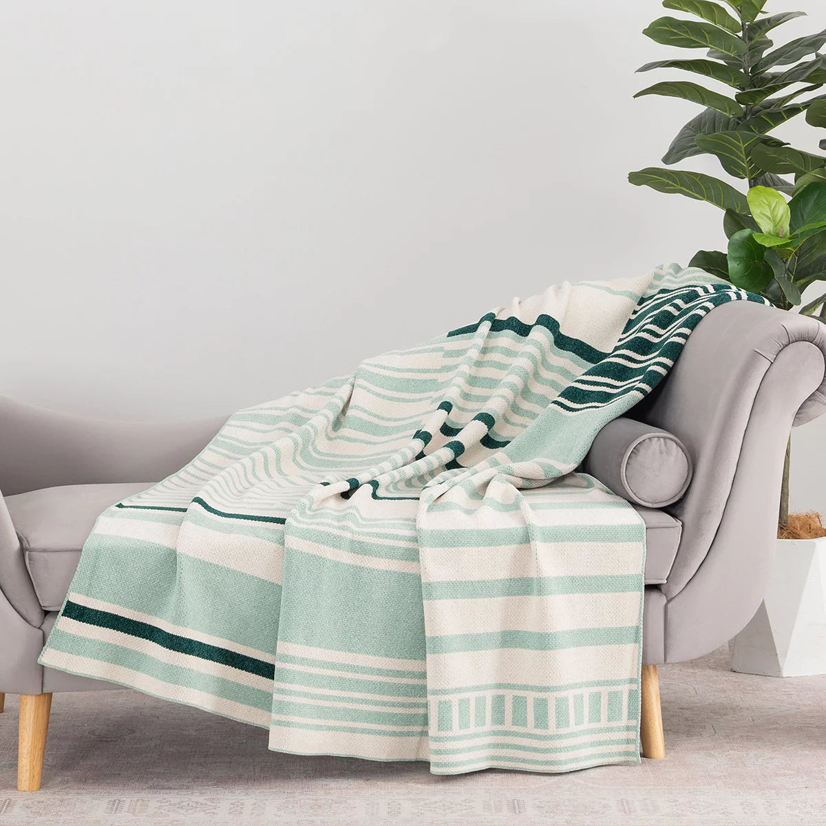 Berkshire Chenille Striped Throw in 3 Colours, 152 x 178 cm