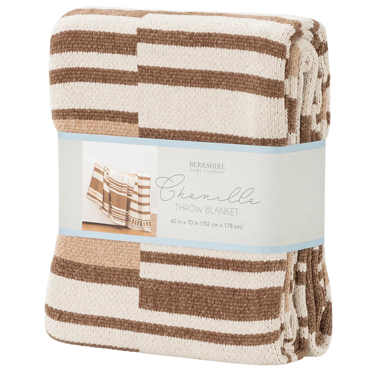 Berkshire Chenille Striped Throw in 3 Colours, 152 x 178 cm