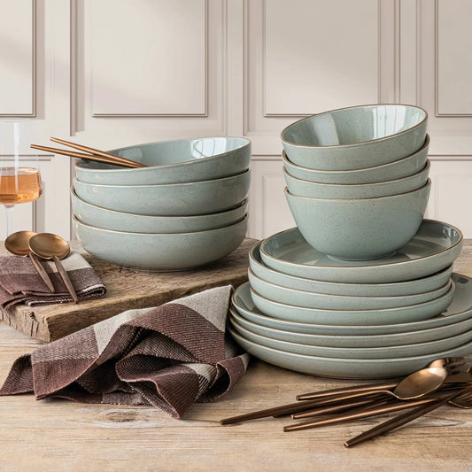 Over & Back Stoneware Dinnerware Set, 16 Piece in 2 Colours