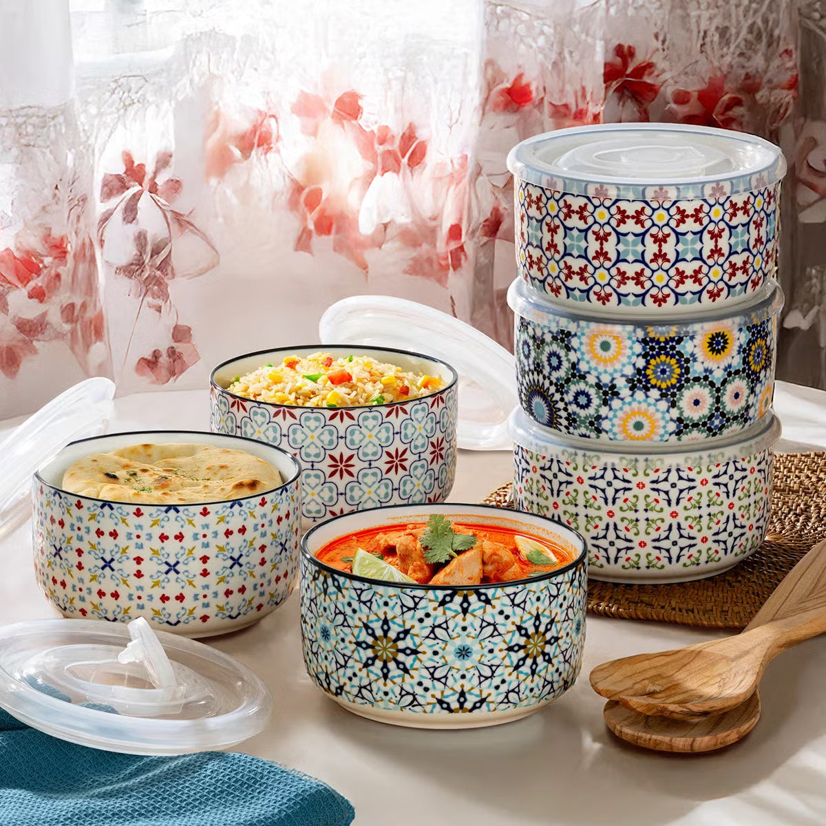 Signature Stoneware Bowls with Lids, 6 Pack