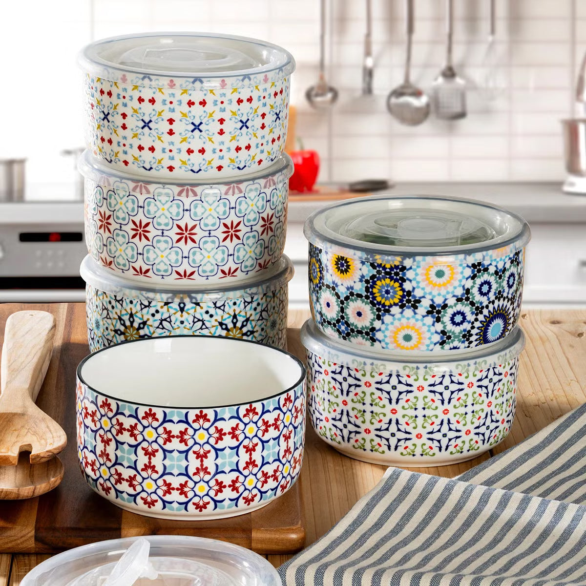 Signature Stoneware Bowls with Lids, 6 Pack