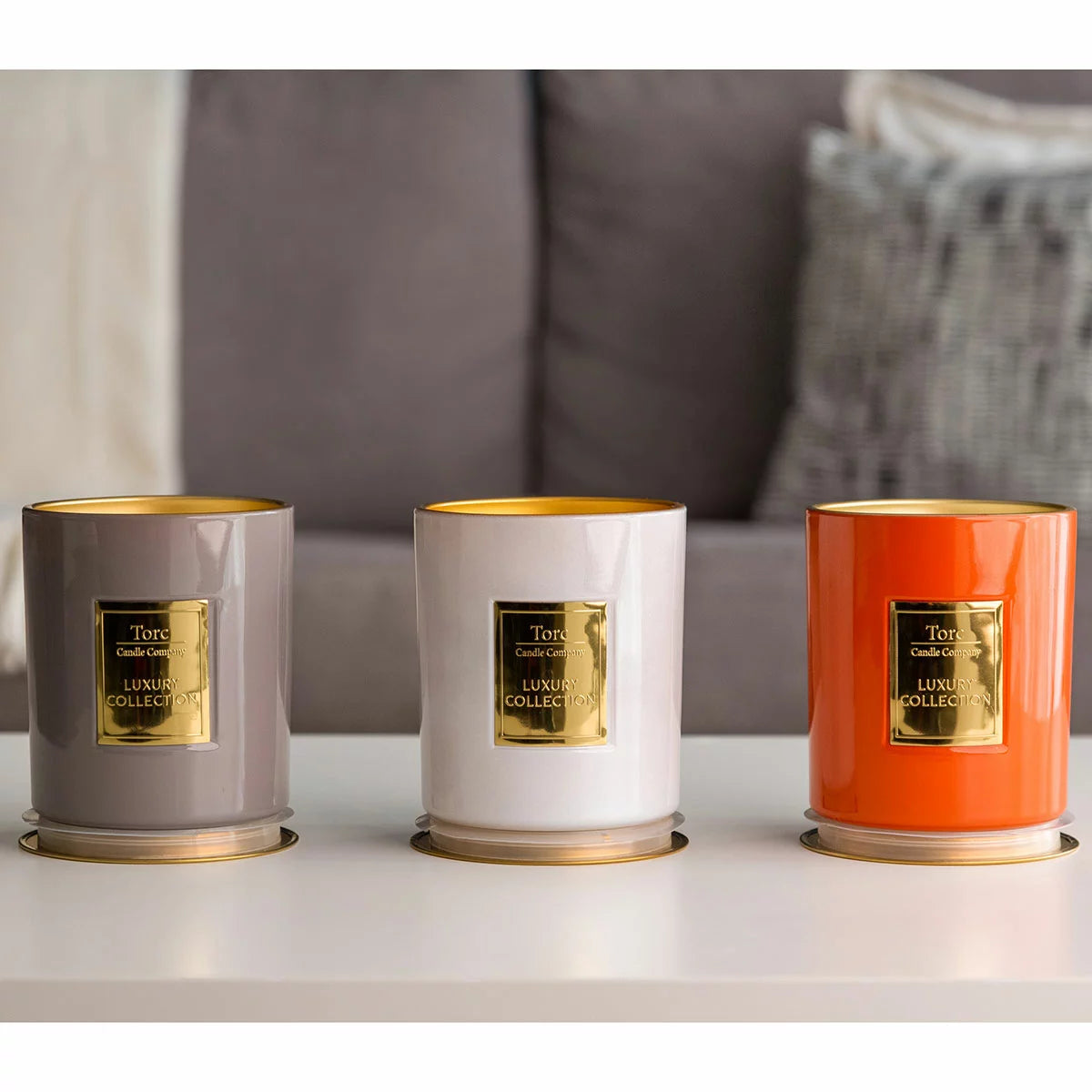 Torc Fragranced Candles, 3 Pack in Fig & Vetiver Blossom, Sandalwood & Vanilla, Seville Orange & Pomegranate