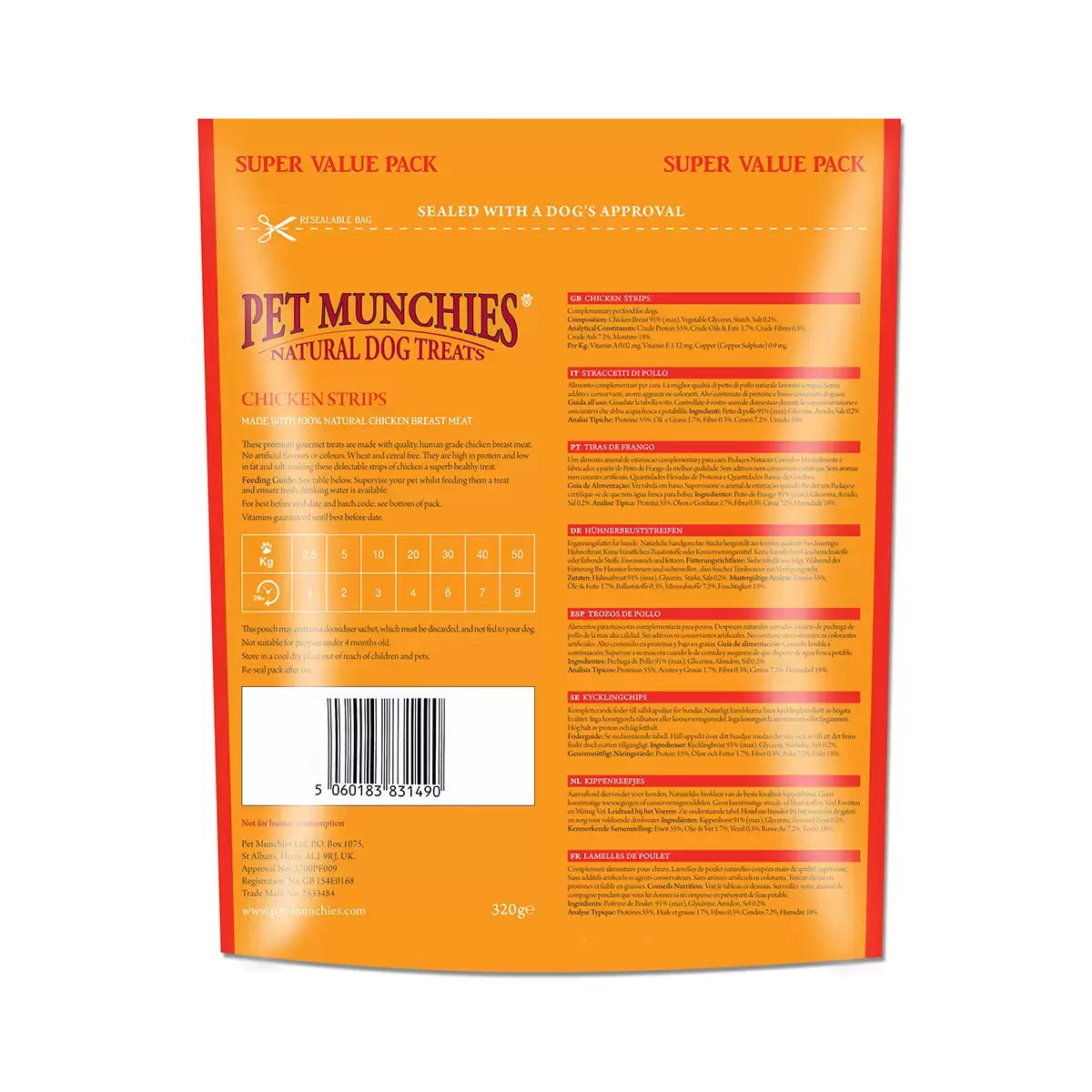 `Pet  Dog Munchies Chicken Strips, 2 x 320g