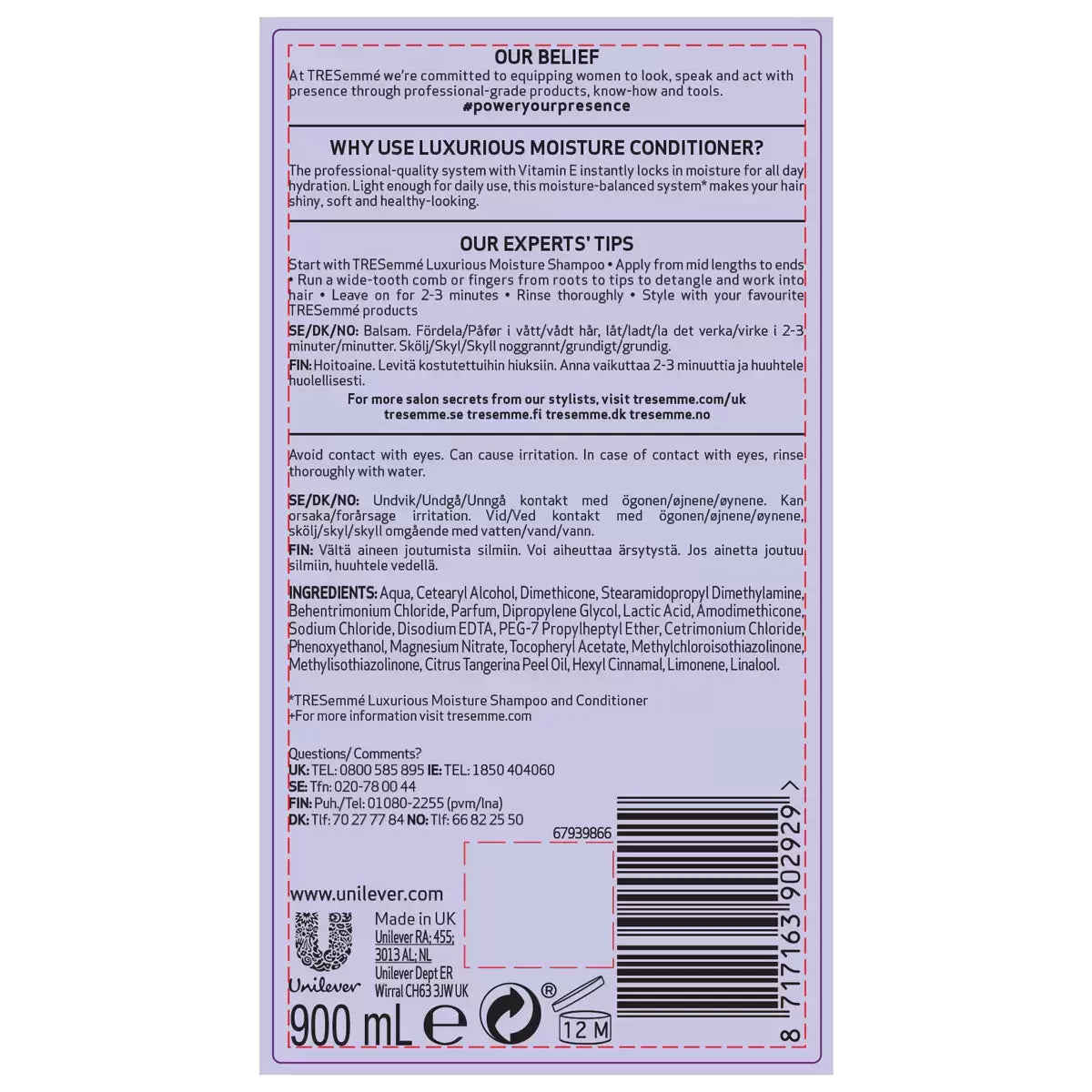 Tresemme Shampoo and Conditioner, 4 x 900ml