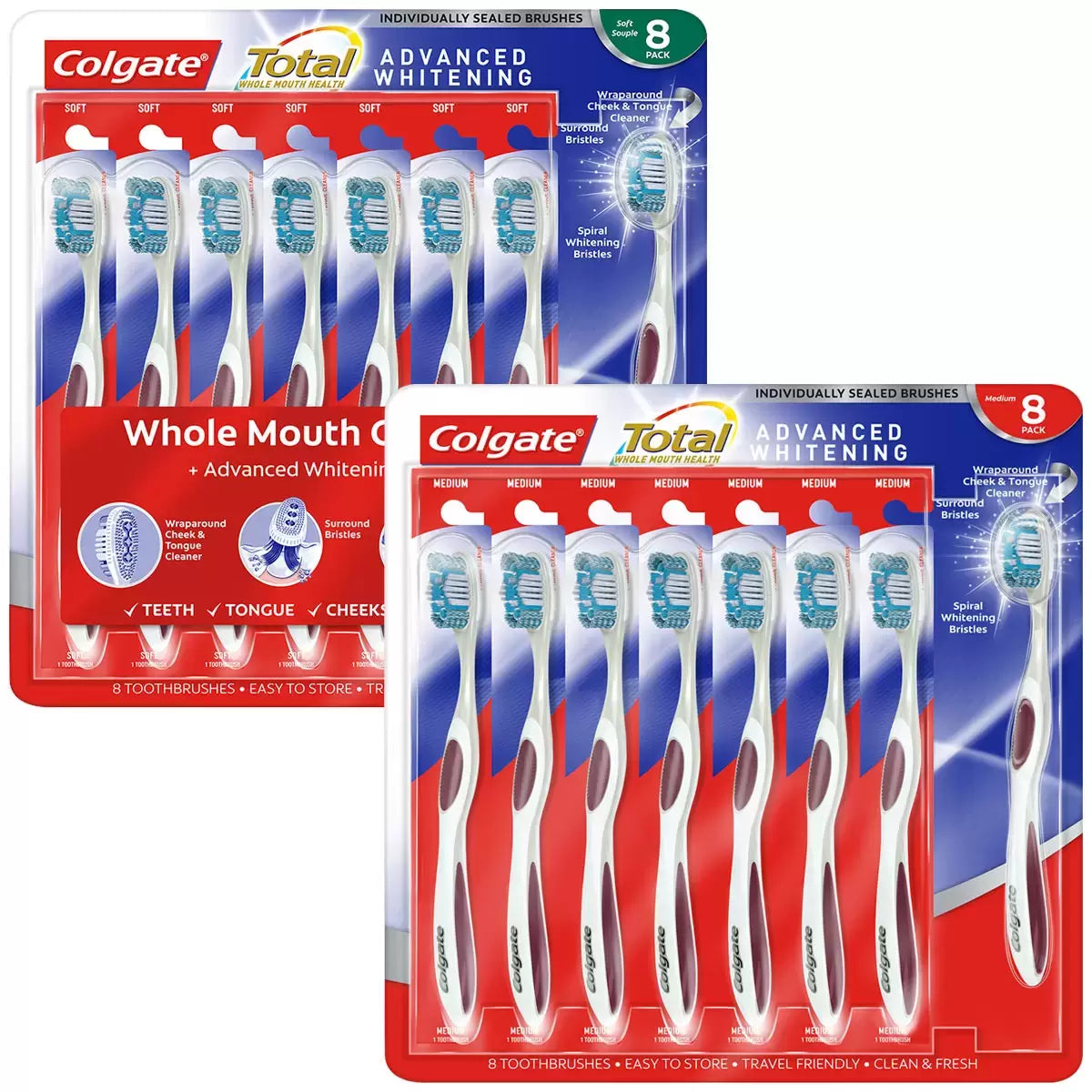 Colgate Total Advanced Whitening Toothbrush, 8 Pack