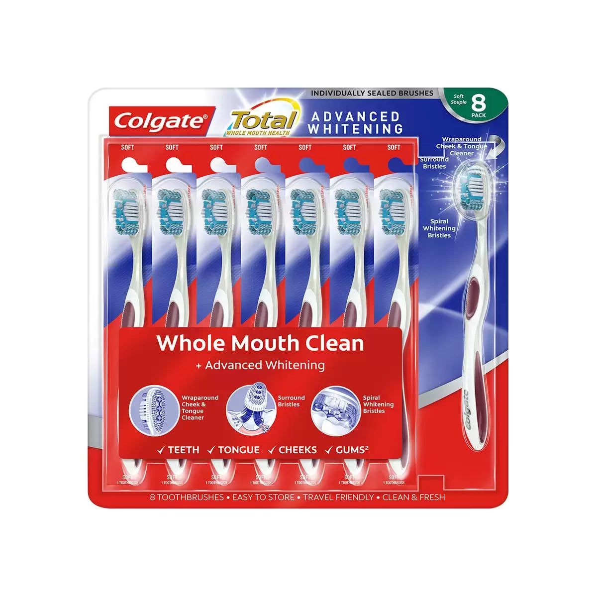 Colgate Total Advanced Whitening Toothbrush, 8 Pack