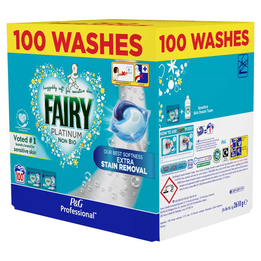 Fairy Non Bio Platinum Pods with Extra Stain Removal, 100 Wash 3.06kg