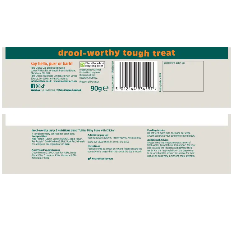 Webbox Tuffies Milky Bone with Chicken Dog Treat 90g