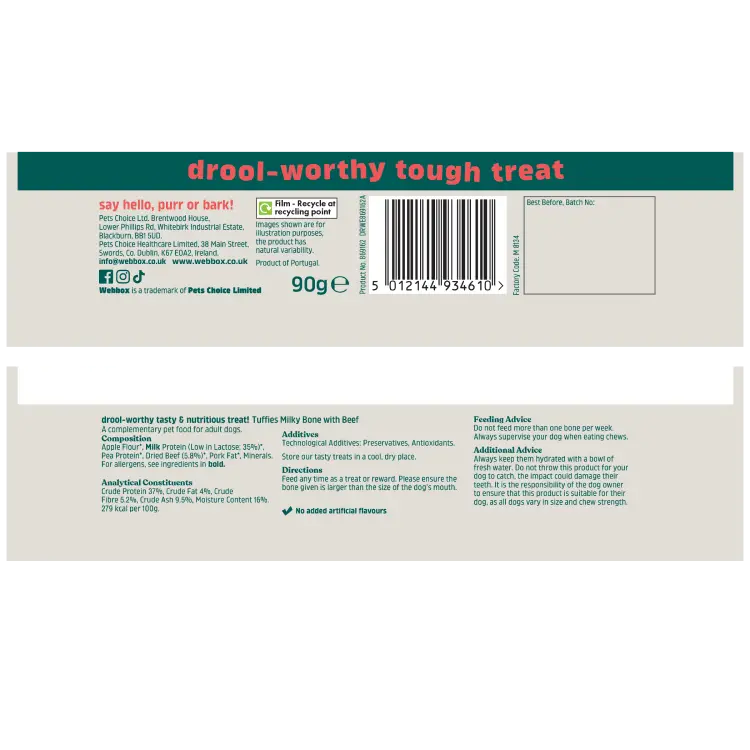 Webbox Tuffies Milky Bone with Beef Dog Treat 90g