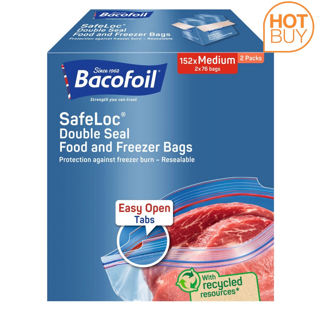 Bacofoil Safeloc® Food and Freezer Small Bags 216 bags, Medium 152 Bags.