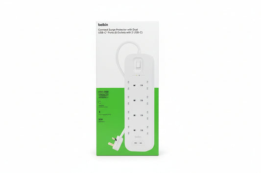 Belkin Socket Surge Protector 8-Way, 2M With Dual USB-C