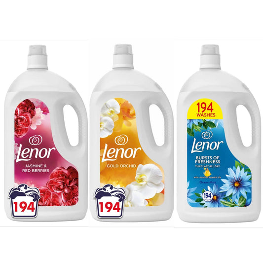 Lenor Concentrate Conditioner, 194 Wash (3.88L) OCEAN MIST, GOLD ORCHID, JASMINE & RED BERRIES,