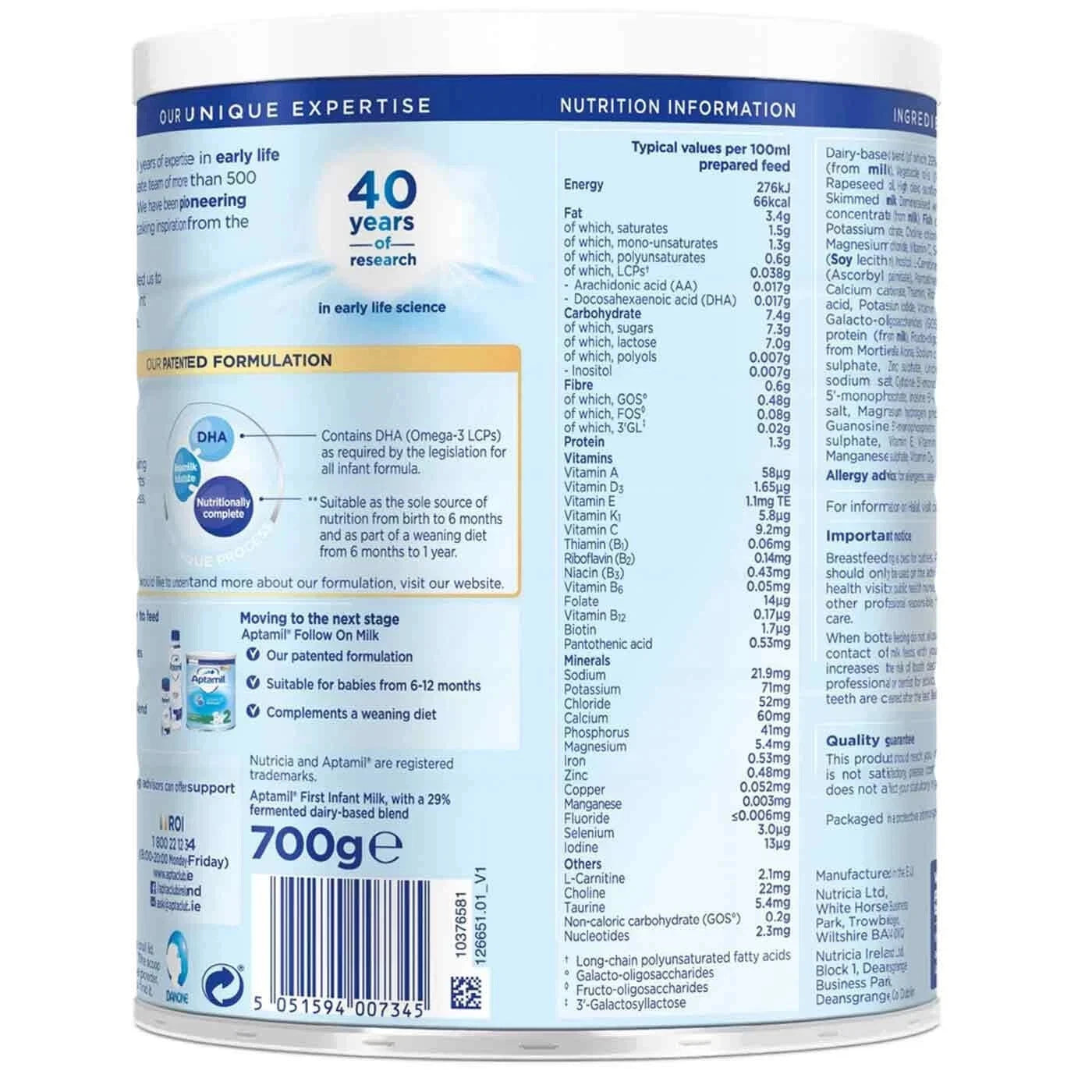 Aptamil Stage 1 Milk Powder, 3 x 700g