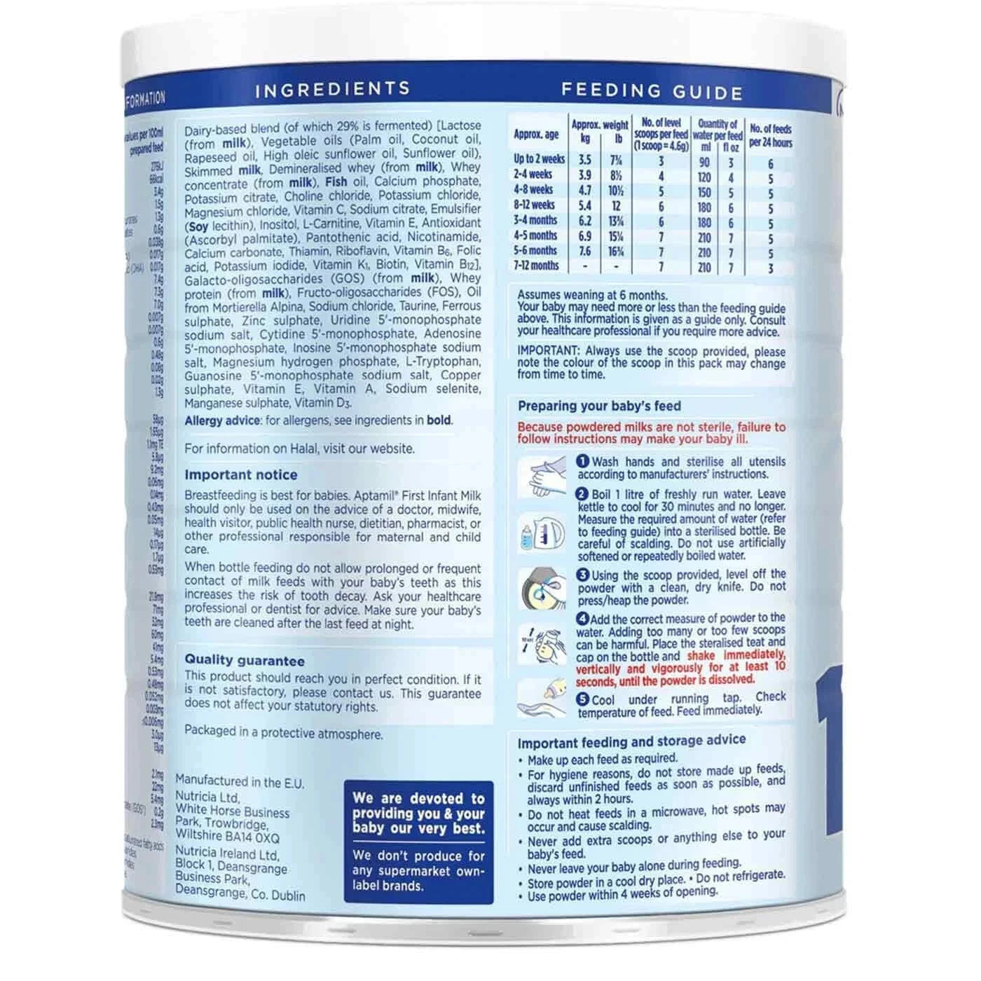 Aptamil Stage 1 Milk Powder, 3 x 700g